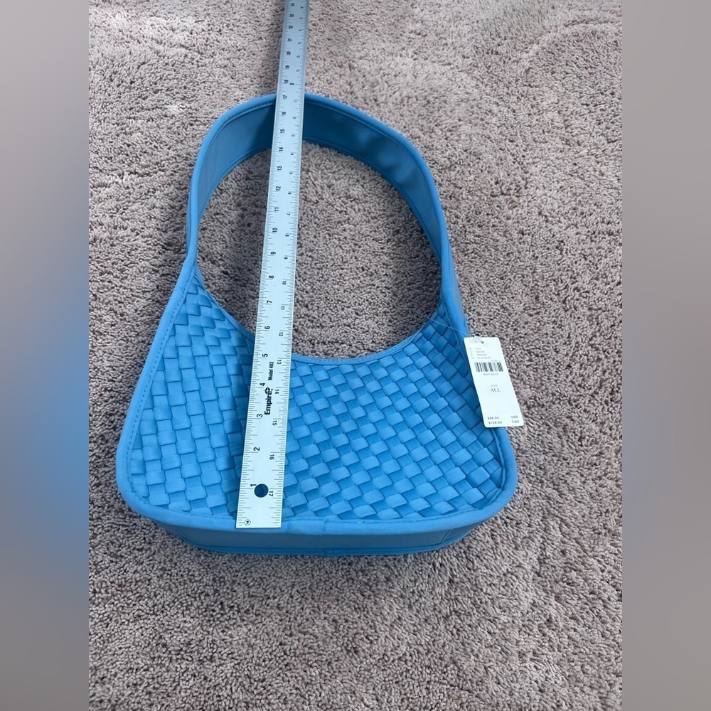 NWT new Anthropologie woven neoprene shoulder bag zip blue nylon purse - Picture 7 of 17